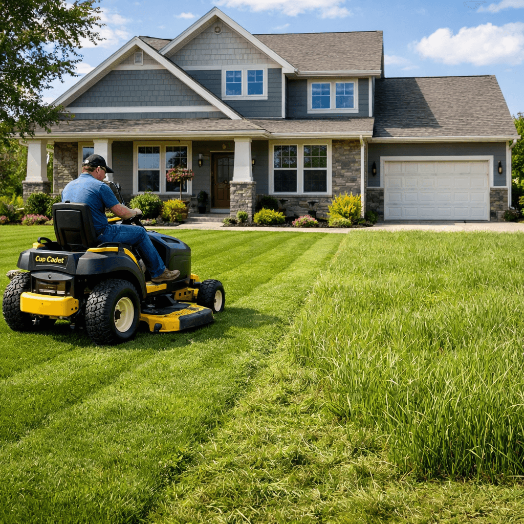 A freshly mowed, edged lawn